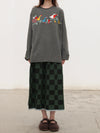 YANYAN KNITS Fall/Winter 2025: Wool plaid cropped sweater / mid-length skirt YYK-YYW25-1422-GW (Skirt: YYW25-2021)